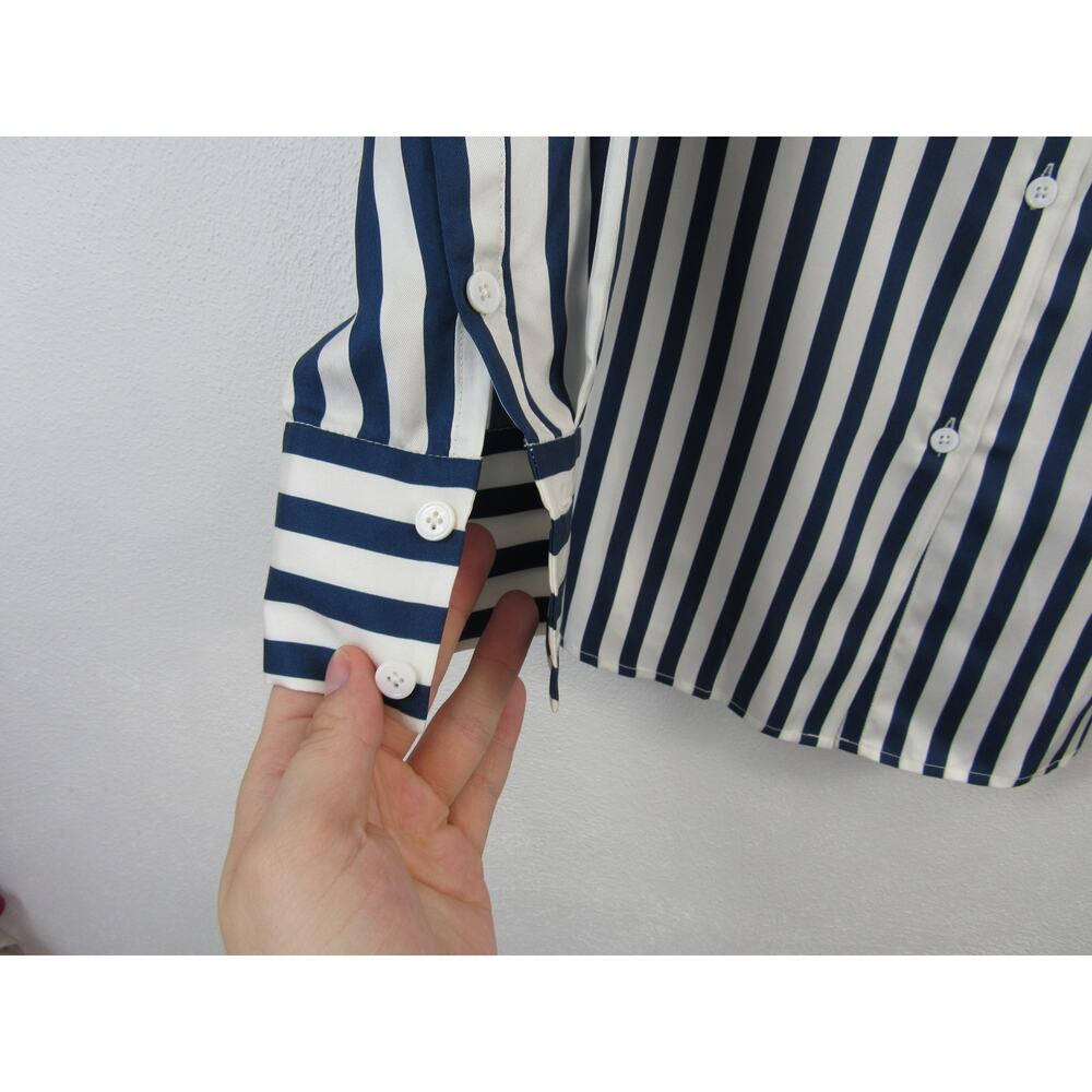 Lilysilk Large Amalfi Stripe Silk Shirt Blue White Pinstripes Silk Blouse Top - Picture 4 of 8
